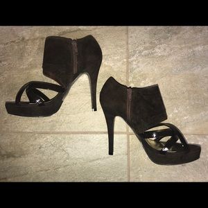 Chocolate Brown Suede Strap Heel